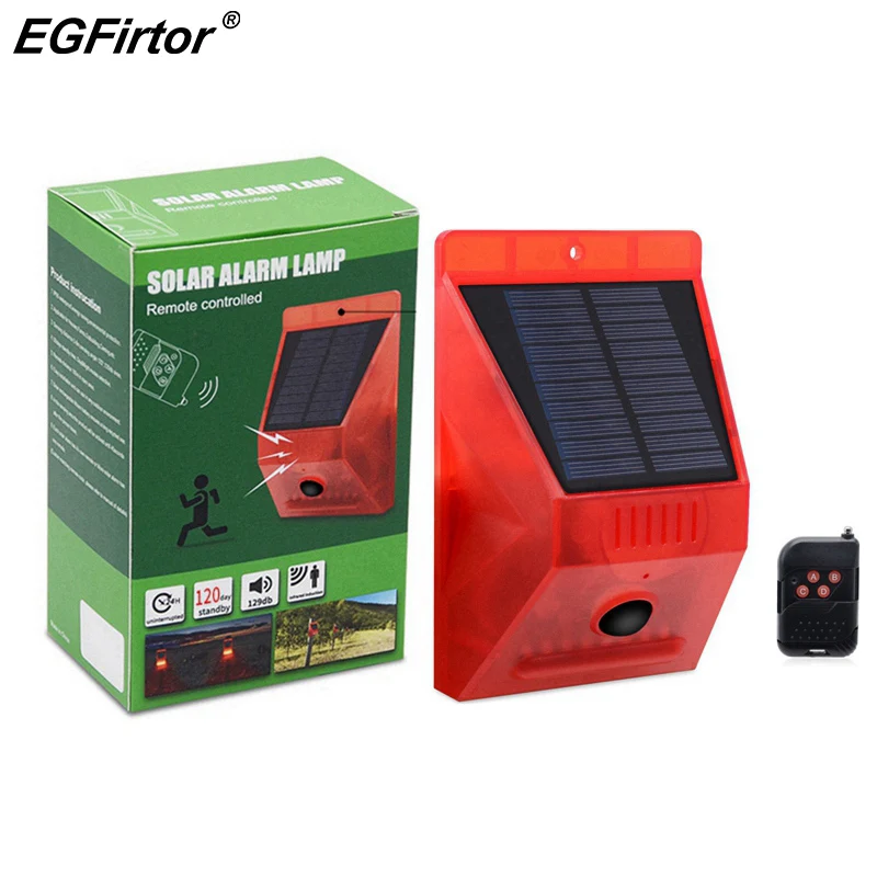 Lámpara de alarma Solar con Control remoto, alarma de seguridad, Alarma de Sensor de movimiento, Sensor de movimiento PIR de sirena, Detector para patio de casa al aire libre