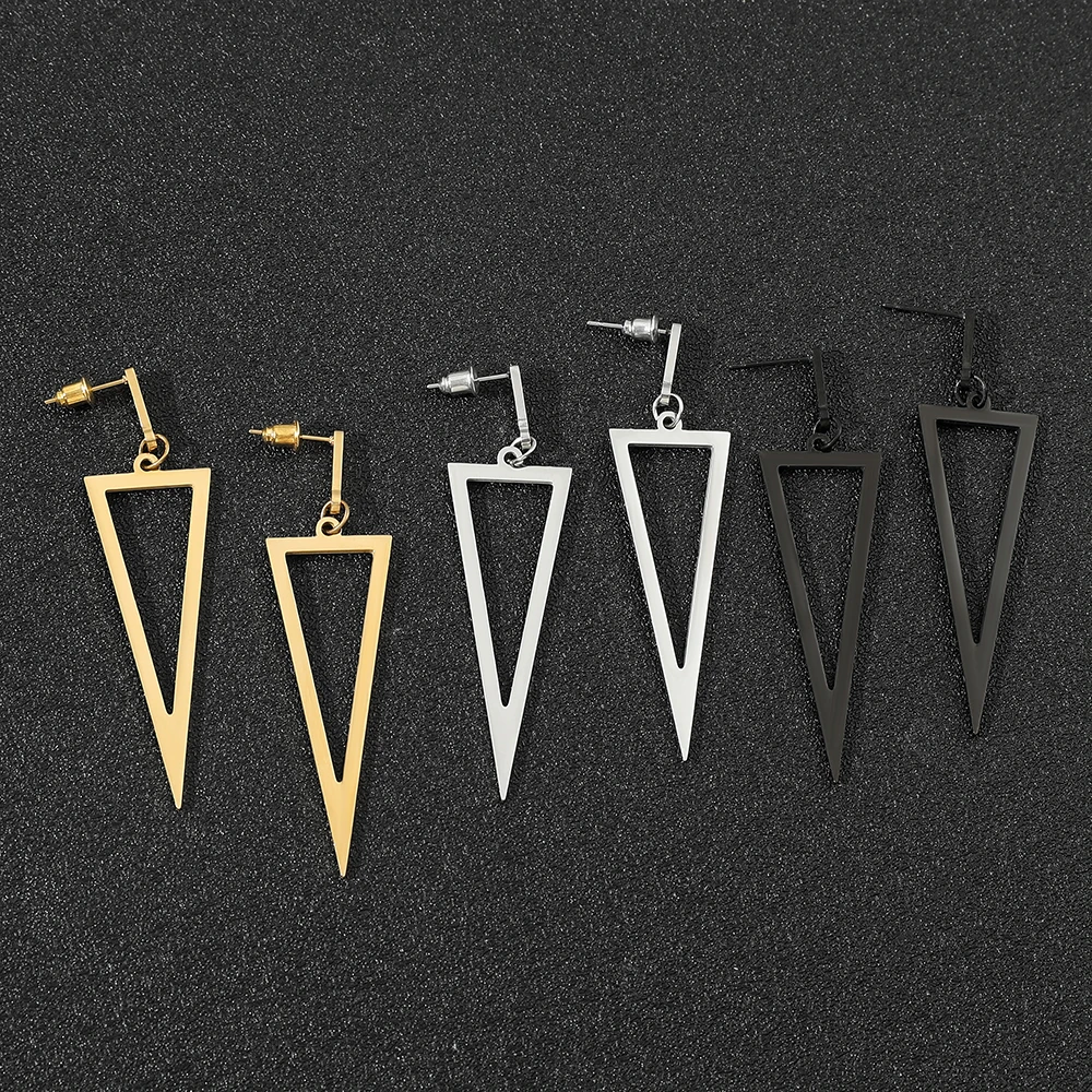 ピアス Inverted Triangle Stud Earrings #3195 18K Gold Plated Titanium Inverted Triangle Stud Triangle