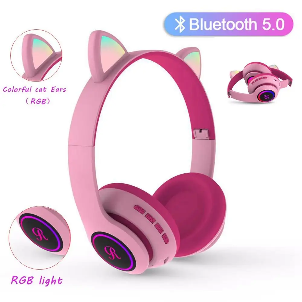 Беспроводные наушники с кошачьими ушами светодиодный Hi-Fi музыкальные