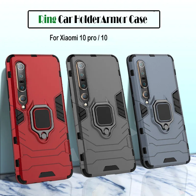 Armor Case For xiaomi mi 10 Metal Ring Bumper Magnetic Car Holder case pro global Shockproof Funda | Мобильные телефоны и