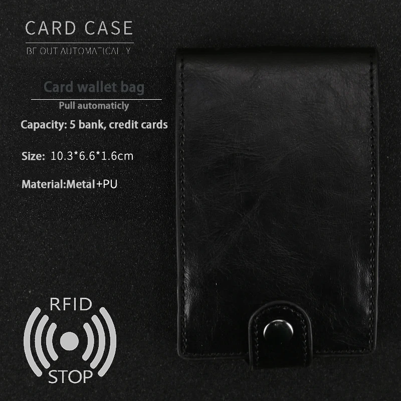 Rfid кошелек для мужчин PU кожаный держатель для карт с застежкой стоп Rfid дизайн Противоугонный Pull автоматически карты Чехол сумка мужская