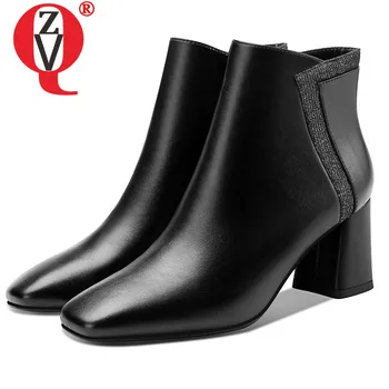 

ZVQ women's shoes 2019 Spring Autumn High Heels cow leather Zipper Sexy Ankle Womens Boots Bota Feminina wedding booties
