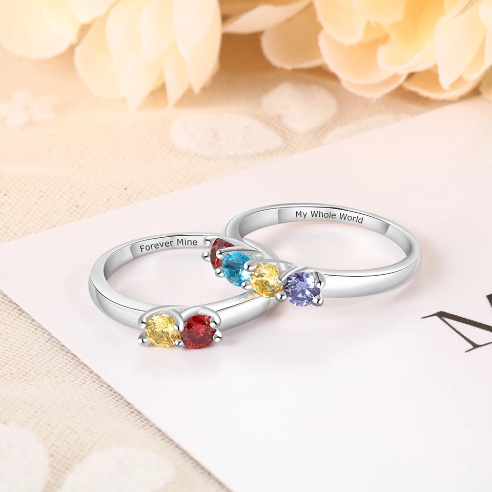 Custom Sterling Silver Name Ring with Birthstone