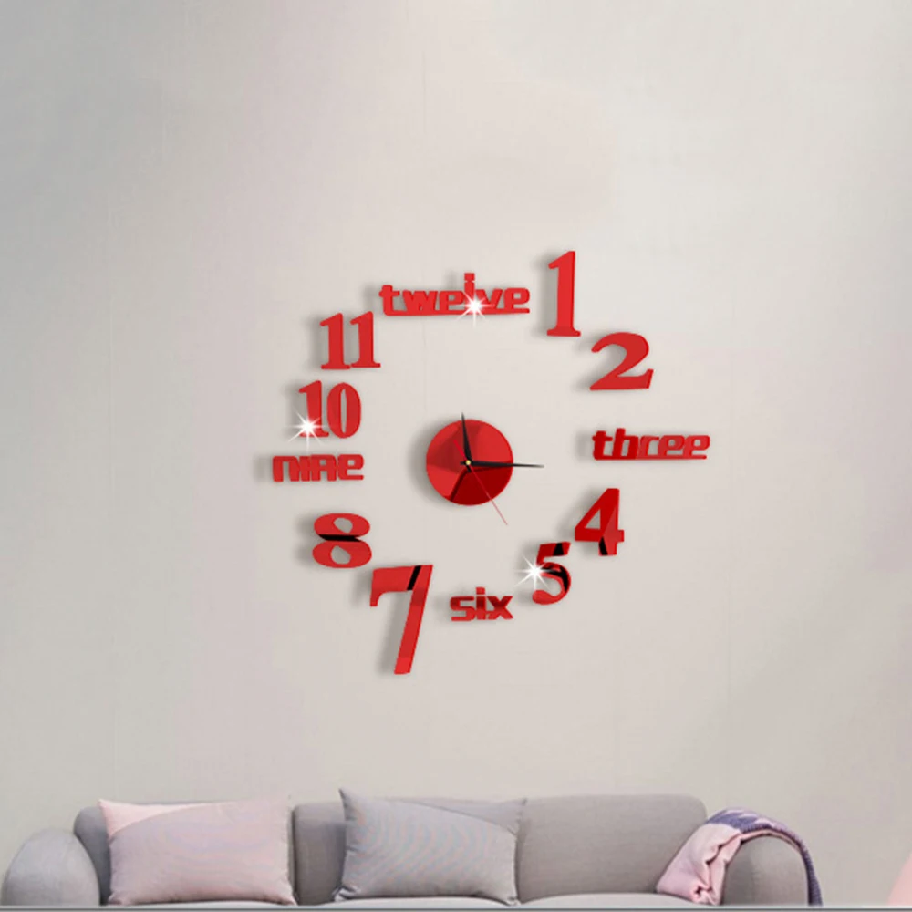 DIY Wall Clock 3D Mirror Clock Creative Acrylic Wall Stickers Living Room Quartz Needle Europe horloge Home Decor Drop shipping