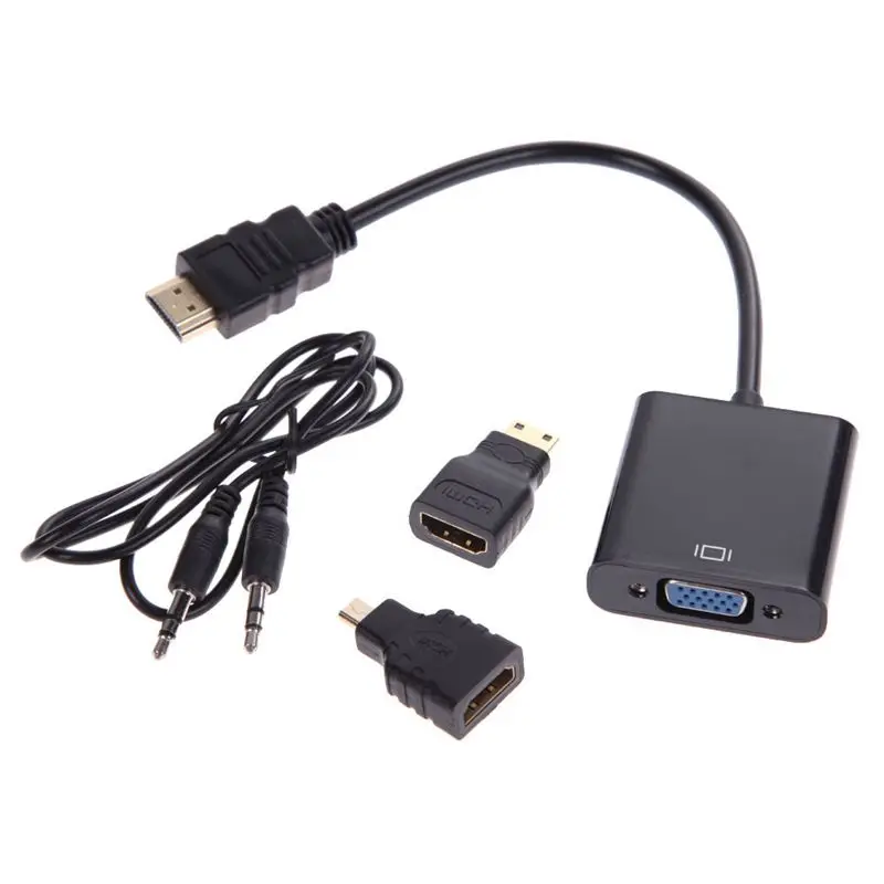 1080P Micro-HDMI/Mini HDMI/HDMI to VGA Converter Adapter With Audio Video Cable Black | Электроника