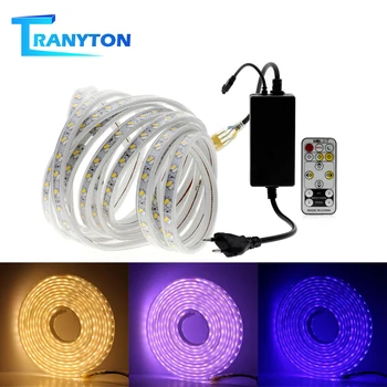 

LED Strip 220V 5630 120LEDs/M Waterproof Warm White+Blue Flexible Light Strip double color changeable with Power Plug Remoter