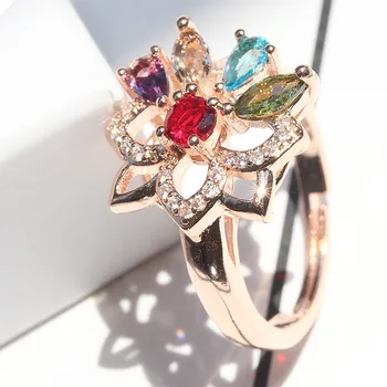 

Fashion Five-color Flower Crystal Ring High-end Atmosphere Ladies Jewelry To Send Girlfriend Romantic Jewelry Gifts
