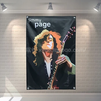 

Jimmy Page Rock Band Poster Banners Bar Cafe Hotel Decoration Hanging Art Waterproof Cloth Polyester Fabric Flags Theme Painting
