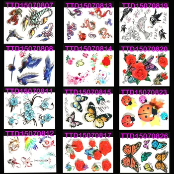 

20X14 12pcs Animal temporary tattoo rose tattoos dragon sticker bird ladybug butterfly christmas carnival event body art sticker