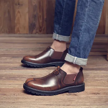 

2020 new men's Chelsea boots British trend leather fashion low-top men's boots Korean short boots men's shoes Туфли мужские