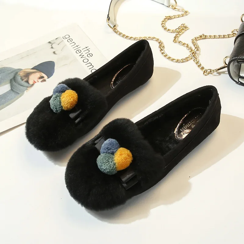 

Fluffy Shoes Women's Autumn & Winter 2019 New Style plus Velvet Warm Moccosins Korean-style Versitile Fashion Flat Rabbit Fur Si