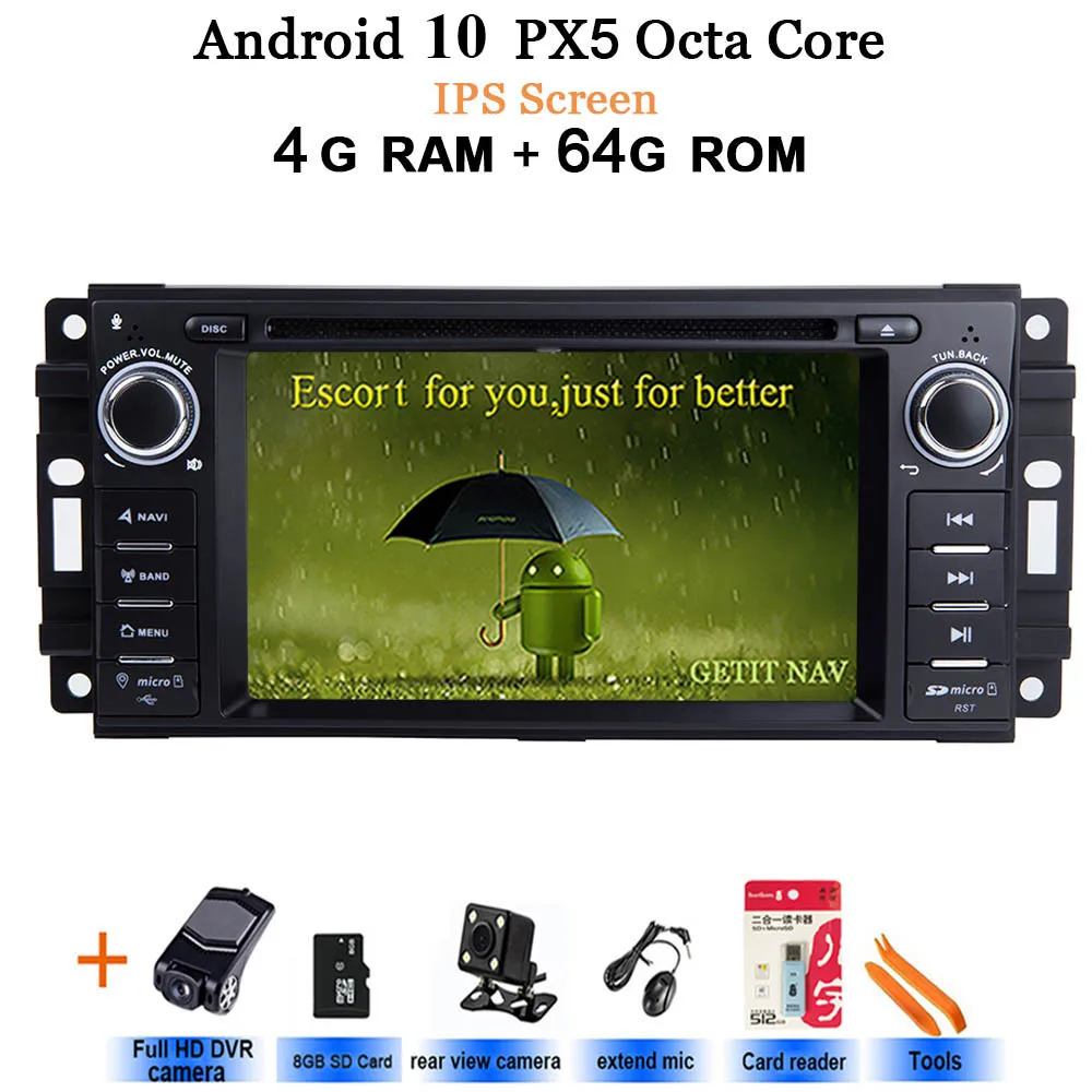 Android 10 для Jeep Cherokee Компас Commander Wrangler/DODGE caliber/Chrysler C300 SWC автомобильный Радио dvd-плеер gps навигация - Цвет: IPS-PX5-Rear-DVR cam