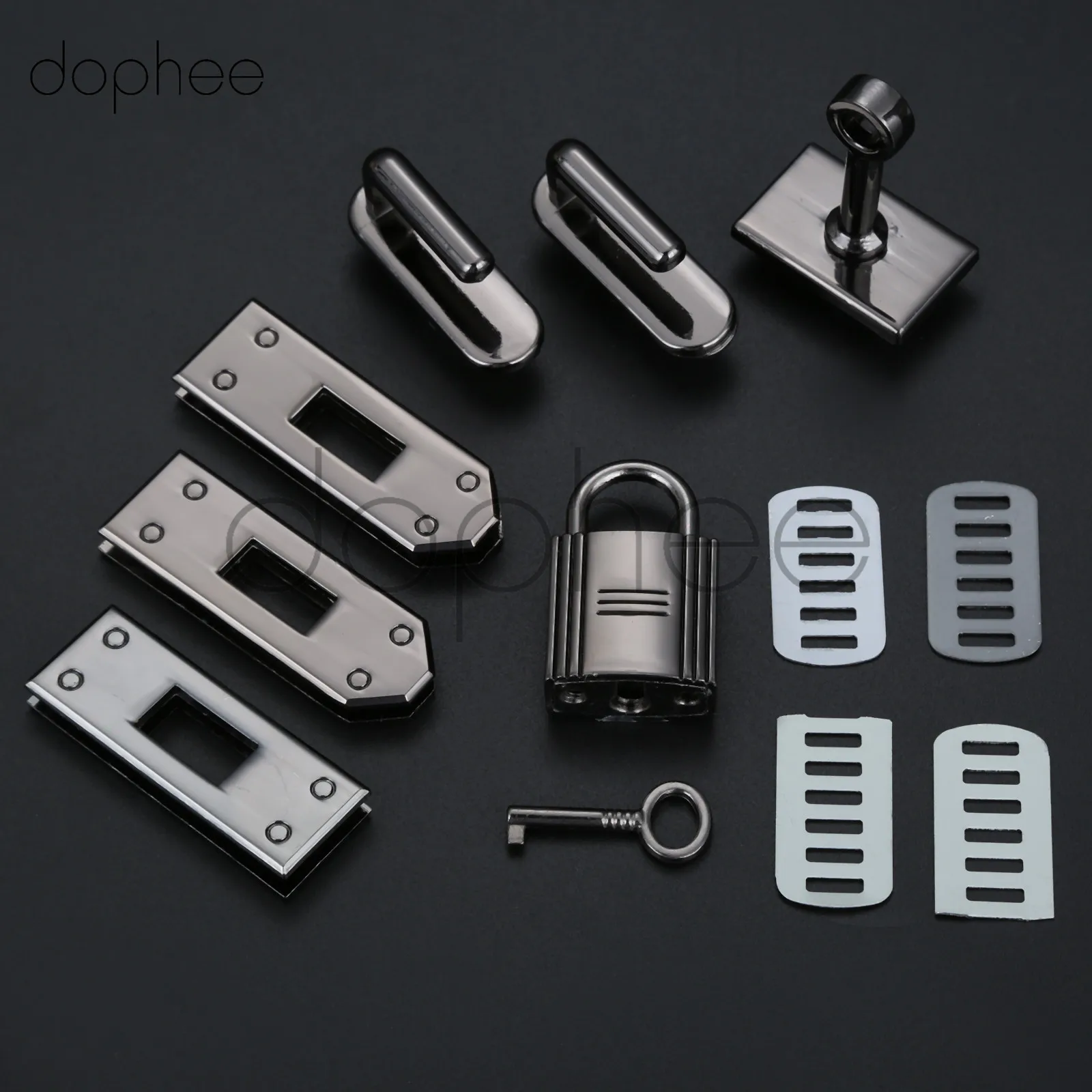 dophee 7pcs Clasp Lock Lockbutton Metal Hardware For DIY Handbag Shoulder Bag Purse - Цвет: Silver