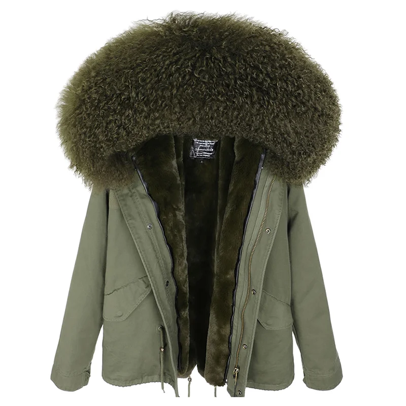 MAOMAOKONG 여성용 2020 겨울 코트, 천연 리얼 울 모피 칼라, 공원 여성 재킷 