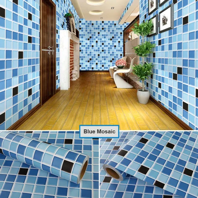 Pearl White DIY Decorative Film PVC Self Adhesive Wall Paper Furniture Renovation Stickers Kitchen Cabinet Waterproof Wallpaper Mosaic blue