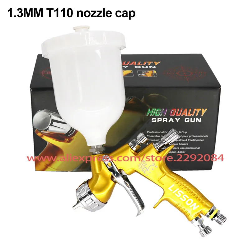 GOLD 1.3MM T110 Профессиональный GTI pro lite Золотой Краскораспылитель TE20/T110 1,3 мм сопло распылитель краскопульт на водной основе Воздушный Распылитель для краски автомобиля - Цвет: GOLD 1.3MM T110