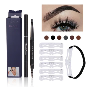 

New Arrival Eyebrow Tattoo Liner Pencil+6PCS Stencil Template Set Longlasting Waterproof Drawing Tint Eye Makeup Enhancer Pen