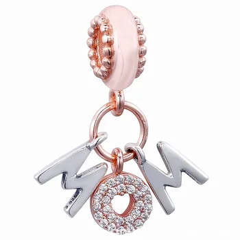 

Original Rose Gold Mum Letters With Crystal Pendant Beads Fit 925 Sterling Silver Bead Charm Pandora Bracelet Bangle DIY Jewelry