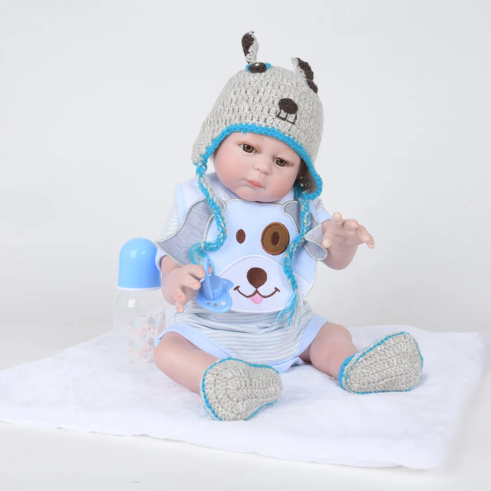 48 см Кукла reborn baby boy в синем платье полностью мягкая силиконовая Реалистичная