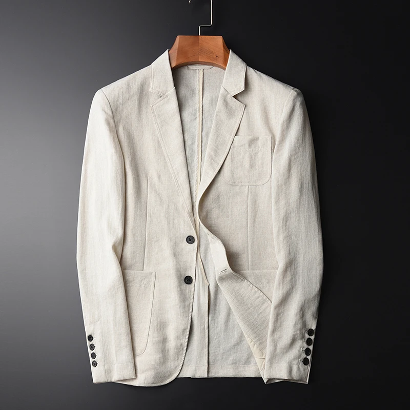 

Blazer Man New Imitation Linen Suit Jacket Spring Autumn Casual Male Single Breasted High Quality Size M-L 3XL 4XL HX1706