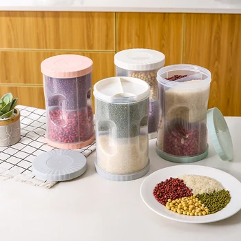 

4 in 1 Kitchen Moisture-proof Sealed Storage Tank Transparent Plastic Compartment Cereal Food Storage Box 2.5L