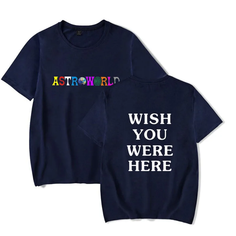 Новая мода футболка мужская хип-хоп Для женщин Трэвиса Скотта ASTROWORLD футболки Harajuku WISH YOU WERE HERE буквенный принт Футболки-топы