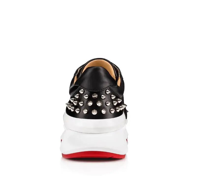 VIISENANTIN Genuine Leather Lady Sneakers Shoe Silver Black Spike Studded Flat Platform Casual Shoes Lace Up Loafers Female
