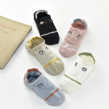 

5 Pairs Summer Women Silicone Invisible Socks Soft Breathable Colored Cartoon Sock Slippers Female Solid Mesh Cotton Boat Socks