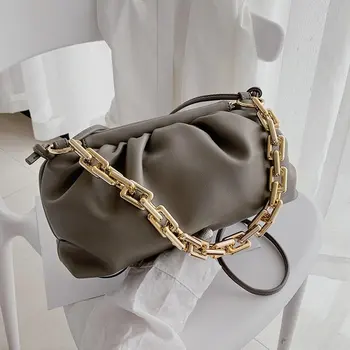 

Gold Chain PU Leather Cloud Bag For Women 2020 winter Armpit bag Lady Shoulder Handbags Female Travel Hand Bag