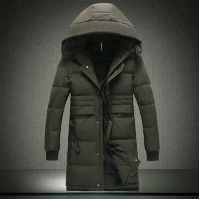 Зеленый Новые мужские зимние Брендовые куртки с капюшоном из 80% белого утиного пуха, мужские пуховики с капюшоном, сохраняющие тепло пальто-парка - Цвет: Зеленый