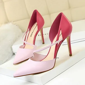 

Korean-style Fashion Sweet High Heel Shoes Women Shallow Mouth Pointed Mixed Colors with Thin Heeled Shoes pumps женские сандали