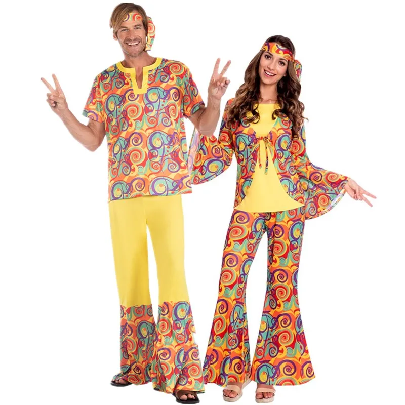 Sexy Couple Retro 60s 70s Hippie Cosplay Stagewear Halloween