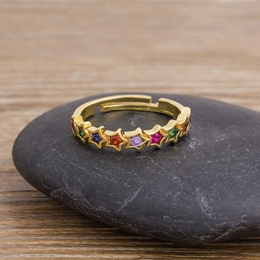 Sale Cross Star Moon Rings12 Styles Bohemia Rainbow Cubic Zircon Rings Women Copper Jewelry Adjustable Wedding Party Gifts