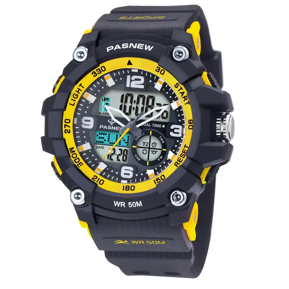 Top Luxury Brand Pasnew Watches Fashion Sports Watch Men Dual Display Quartz Watches Silicone Watch Men Watch relogio masculino 