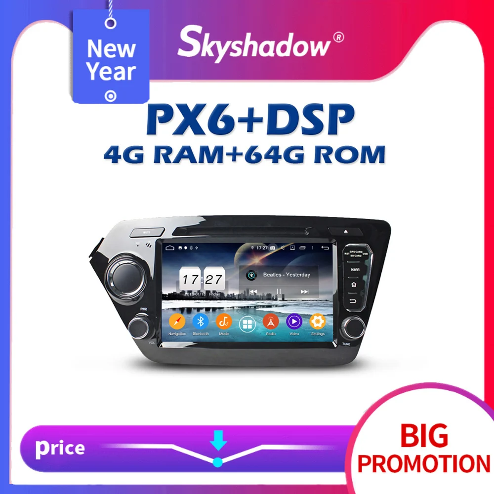 PX6 IPS DSP Android 10 64G + 4G Автомобильный dvd плеер Bluetooth 5 0 Wifi GPS карта RDS радио для kia K2 RIO 2010