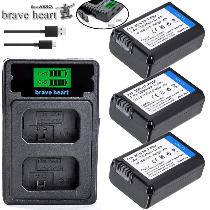 2000 мА/ч, NP-FW50 NPFW50 NP FW50 Батарея AKKU батарея+ ЖК-дисплей USB Dual Зарядное устройство для sony NEX-3 NEX-5C Альфа A55 NEX-C3 - Цвет: charger and 3battery