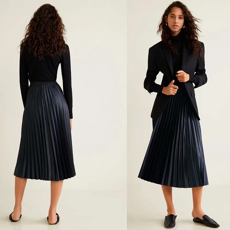 

Western Style Autumn New Style WOMEN'S Dress Versitile Fashion Slim Fit Slimming High-waisted Metal Textured Pleated Skirt