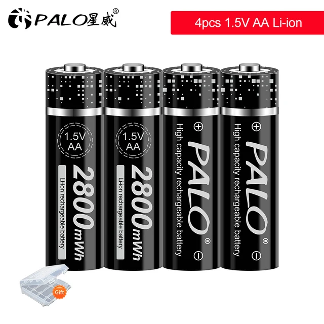PALO 1.5V AA Battery Rechargeable 2800mWh 1.5V AA Li-ion lithium Battery aa batteries for Remote Control flashlight with Charger 4pcs