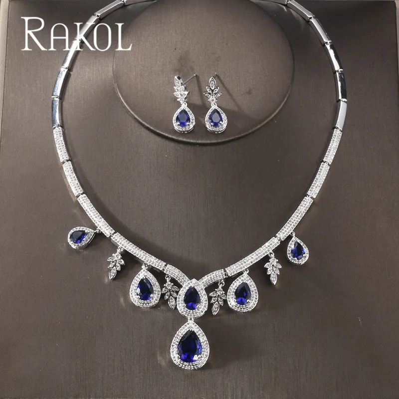RAKOL зеленый капли воды кубический цирконий камень серьги ожерелье набор