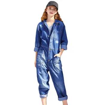 

Deep Blue Streetwear Denim Jumpsuits Pants For Women 2019 Fashion Casual Ladies Overalls Jeans Rompers Female