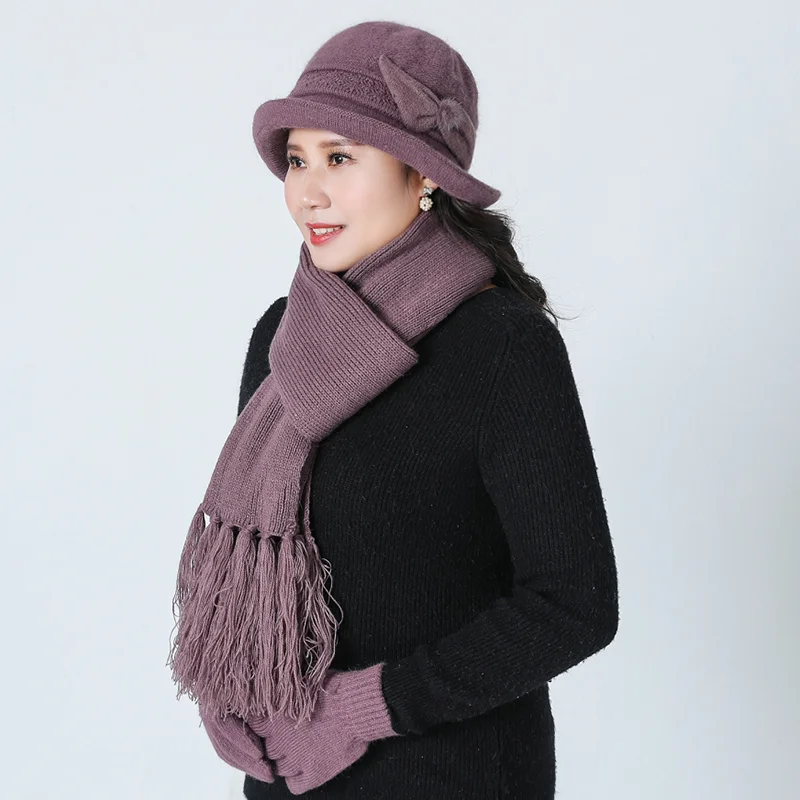 Bing Yuan Hao Xuan Winter Warm Knitted Hat And Scarf gloves Hat Warm Knitted Hat Winter Beanie Hat For Woman