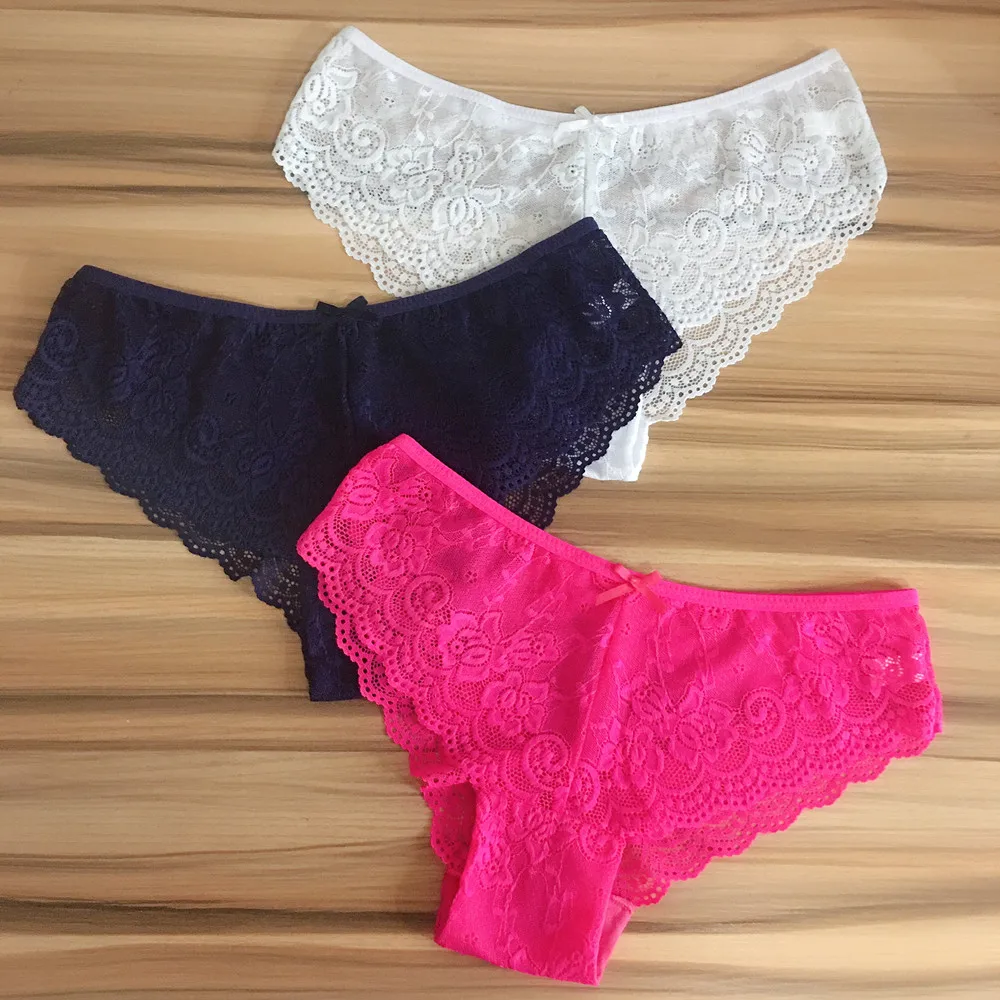 3 Pcs/lot Ladies Lace Panties Sexy Lingerie Low Waist Solid Briefs Big Size XXL Underwear Women Underpants Panty Intimates Soft cotton underwear for women Panties