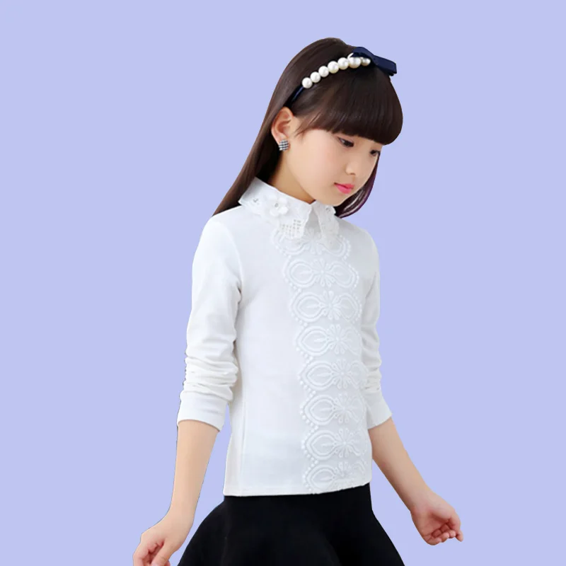 Брендовая Дизайнерская одежда для детей весна-осень, длинный рукав, джемпер для девочек детские кружевные рубашки с отложным воротником цвет красный, белый - Цвет: A3