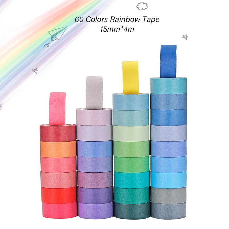 

60Pcs Solid Rainbow Masking Washi Tape Set Creative DIY Bullet Journal Decorative Adhesive Tape Sticker Scrapbooking Stationery