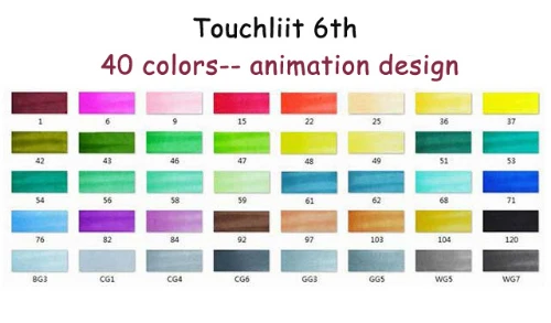 Animation-design-40 Touchliit 6-го поколения художественные маркеры набор кистей и ручек прочный Эскиз маркер на спиртовой основе двойная голова манга Рисование ручки художественные принадлежности - Цвет: Animation-design-40