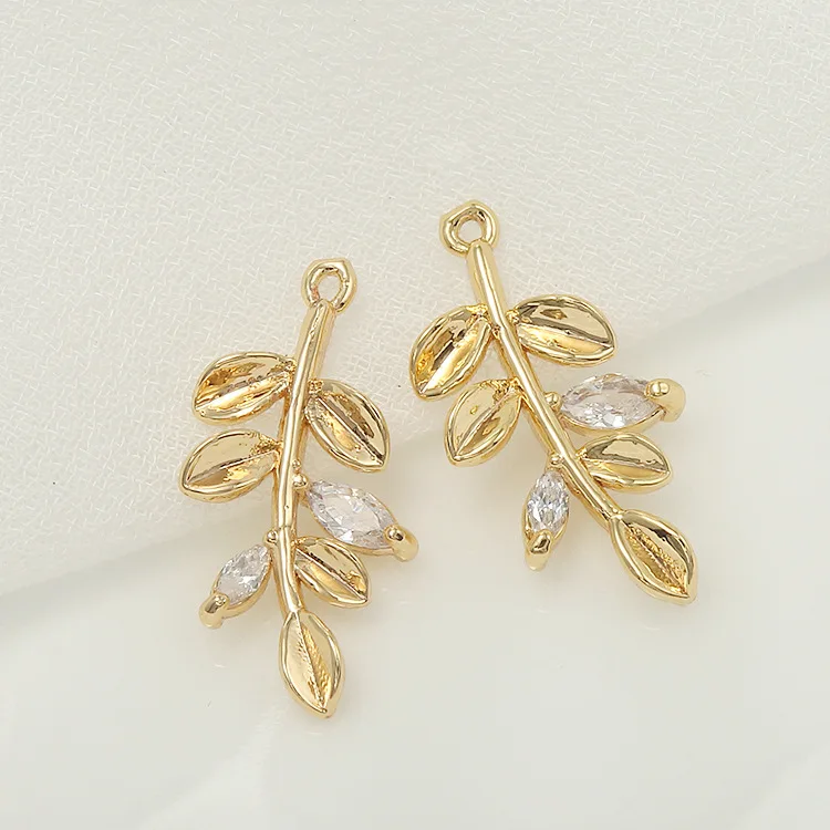 4PCS 14k Gold Plated Brass and Zircon Leaf leaves Pendants Charms Jewellery Making DIY Earrings Necklaces Pendant Accessories | Украшения и