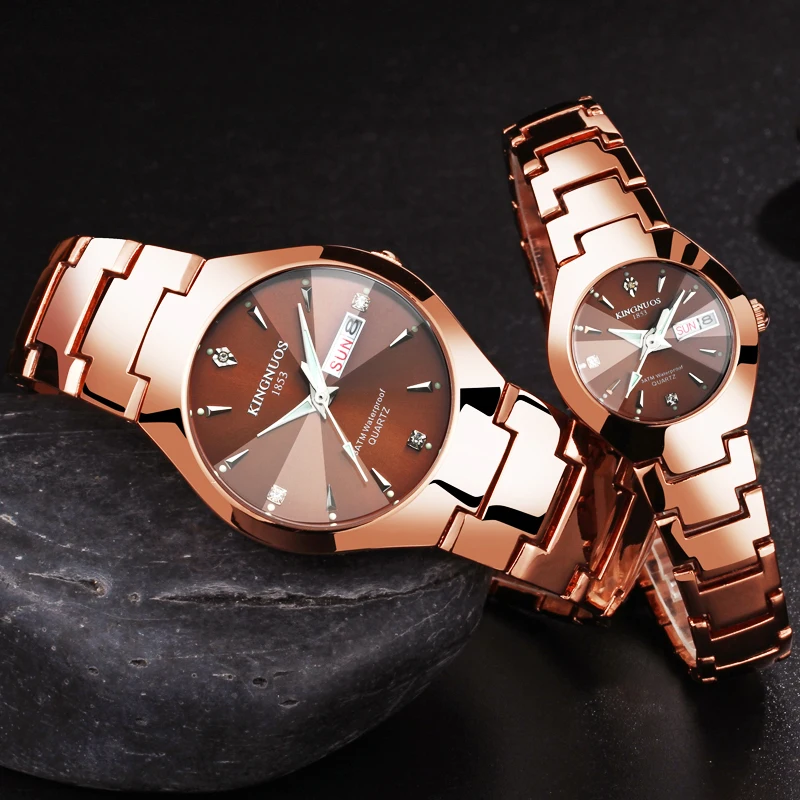 Classic Design Couple Watches for Lovers Fashion Casual Womens Wristwatch Waterproof Tungsten Steel Coffee Gold Quartz Watch Men olevs couple quartz watch casual watch men waterproof steel women watches ladies for lovers wristwatch relogio feminino