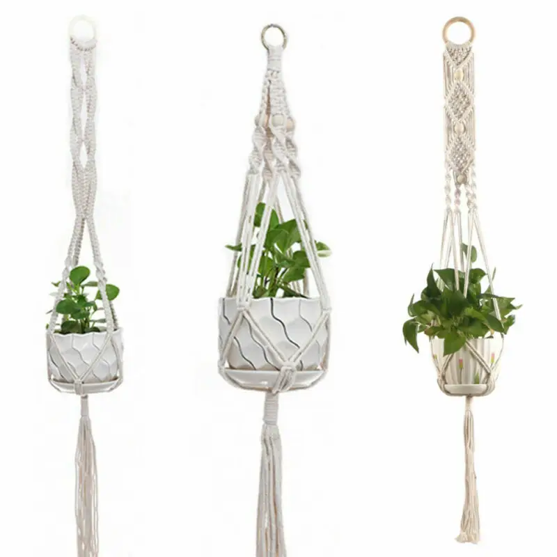 Pots Holder Macrame Plants Hanger Hanging Planter Basket Jute Braided Rope Craft