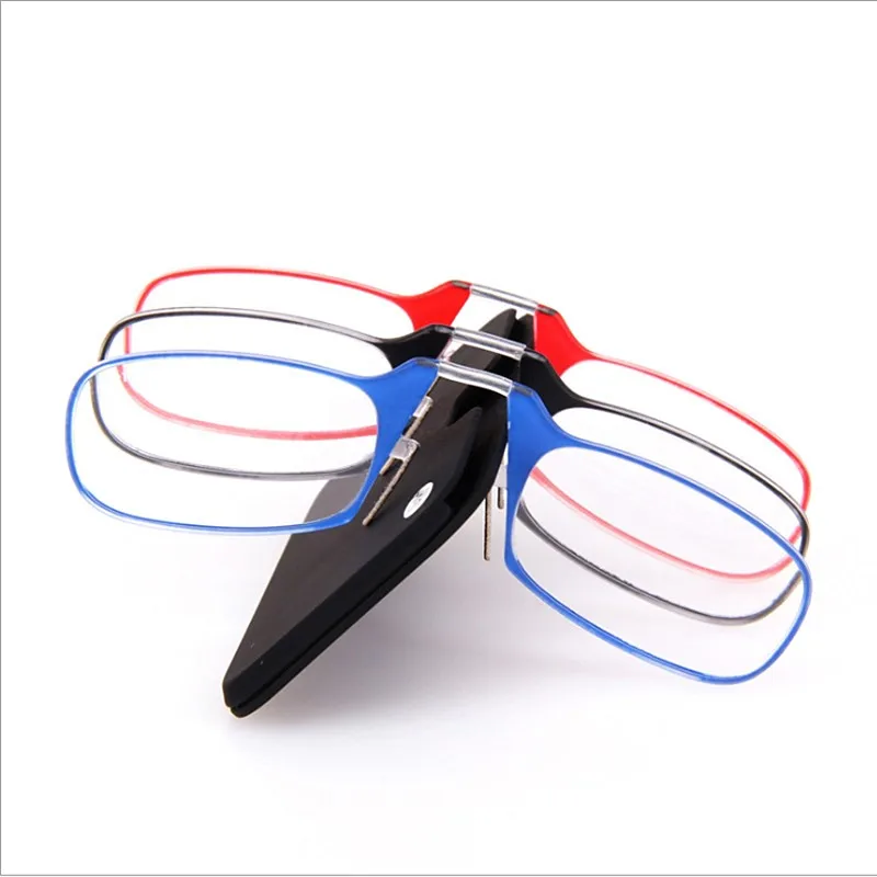 

PANDER 2019 Cheap Nose Clip Reading Glasses with Case Mini Portable Women Men Pc Presbyopic Glasses Black Transparent 1.5 2.0