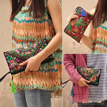 

Women's Retro Ethnic Embroider Purse Wallet Clutch Card Coin Holder Phone Bag
